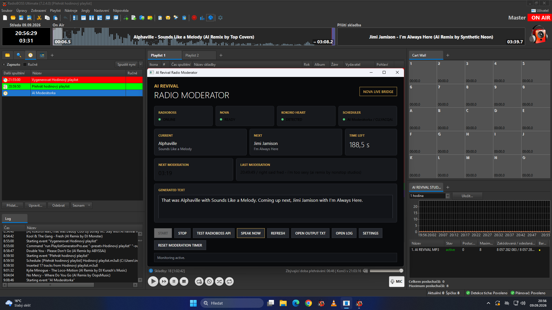 AI Revival RadioBOSS Bridge monitoring RadioBOSS playback, current and next track, moderation timing and generated presenter text